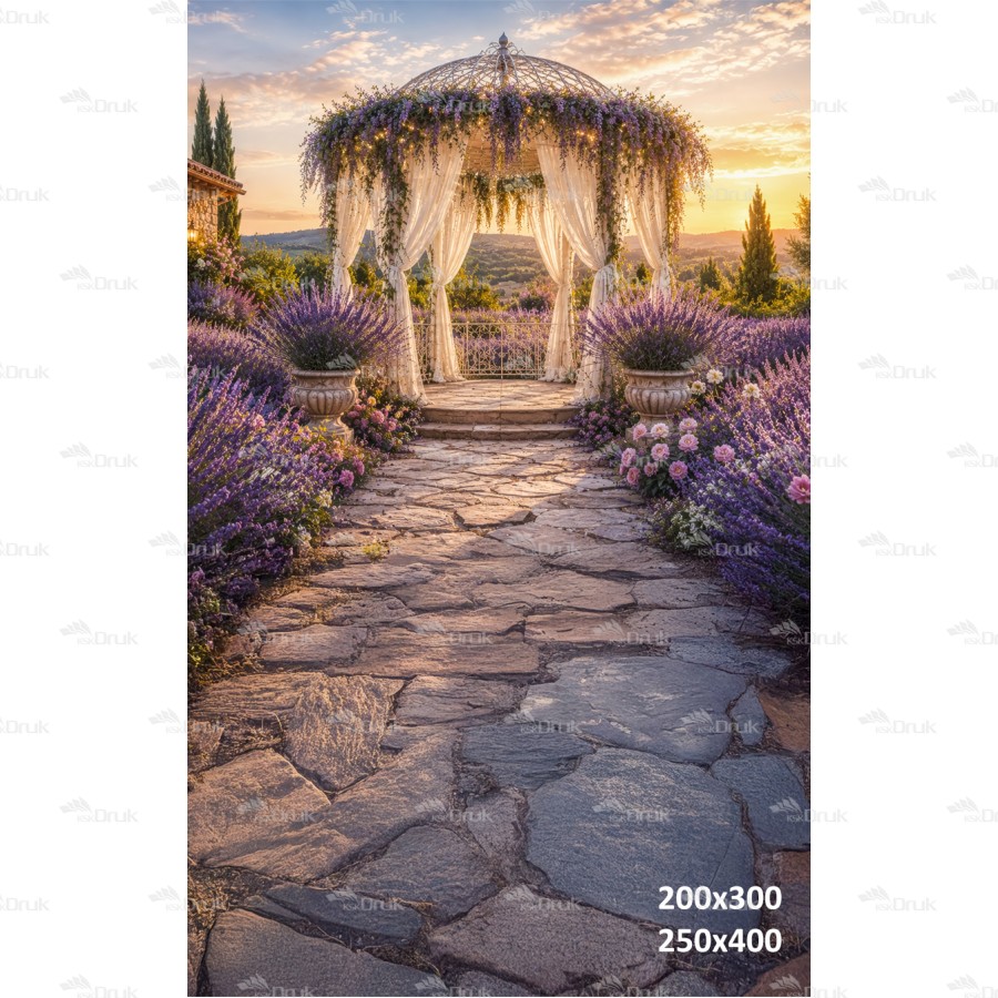 Tło fotograficzne „Lawendowa altana o zachodzie słońca” | 4202